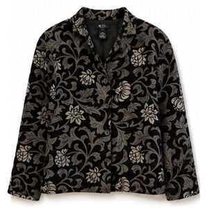 MDL New York Tapestry Blazer Floral Brocade Jacket Black Silver Dark Academia 1X